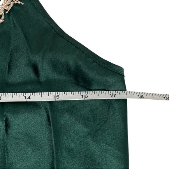 Vintage California Dynasty Emerald Green Satin Embroidery Slip Mini Dress Medium - Picture 7 of 8